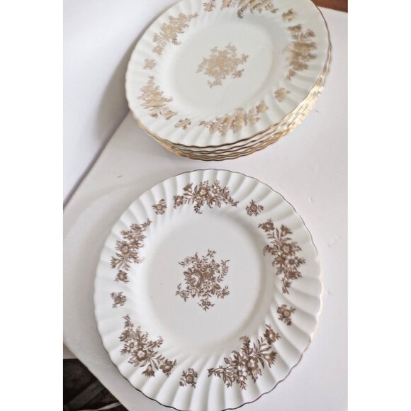 Minton Bone China 9 " Lunch Plates set of 7 Gold Gilded Marlow Pattern H-5017 - Picture 7 of 13